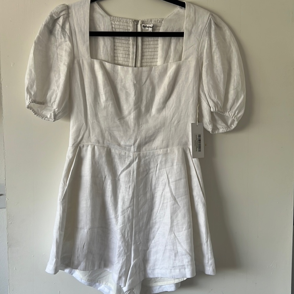 Reformation || Dionne White Linen Romper NWT - Picture 2 of 7
